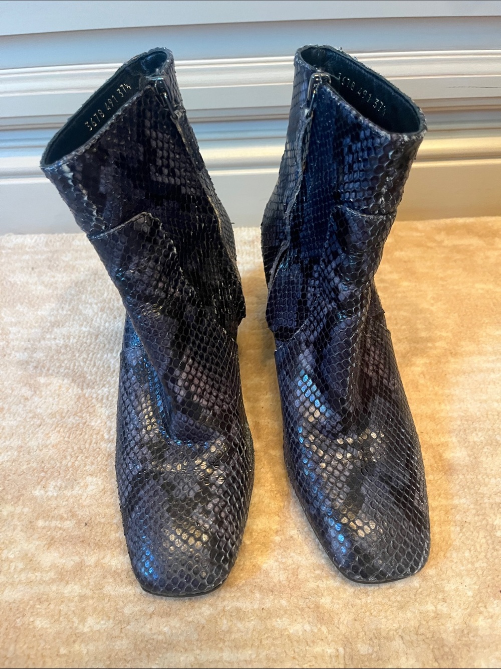 Barneys New York Black Snakeskin Ankle Boots